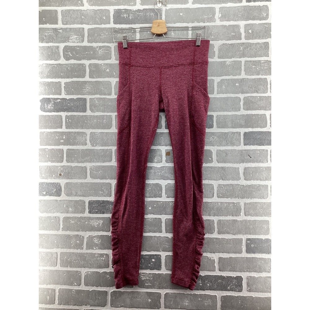 Lululemon Tight Stuff Tight II Burgundy Heathered Ruffle Leggings Size 6 Pockets